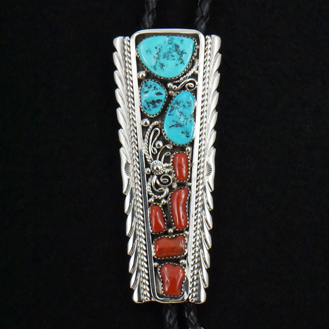 Martin Muskett Turquoise, Coral & Sterling Silver Bolo Tie