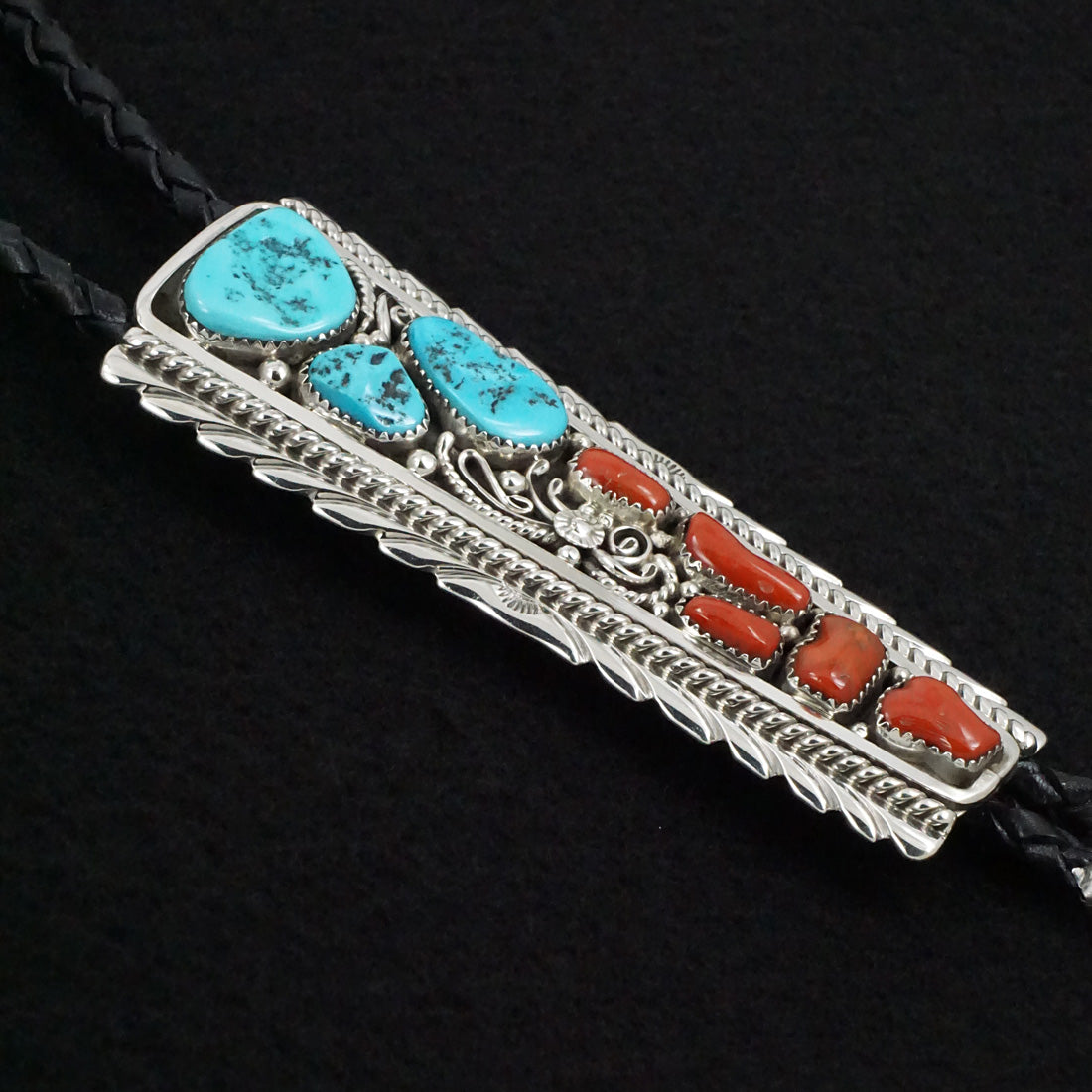 Martin Muskett Turquoise, Coral & Sterling Silver Bolo Tie