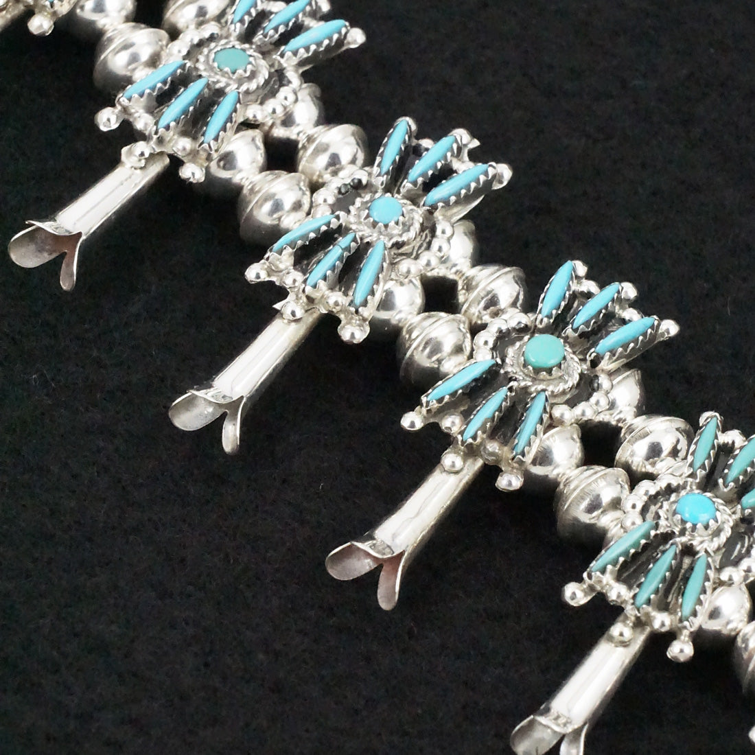 Jack Etsate Turquoise & Sterling Silver Squash Blossom Set