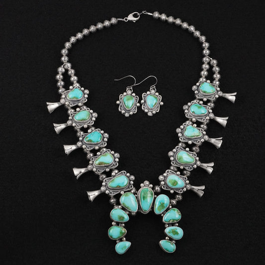 Kathleen Livingston Turquoise & Sterling Silver Squash Blossom Set