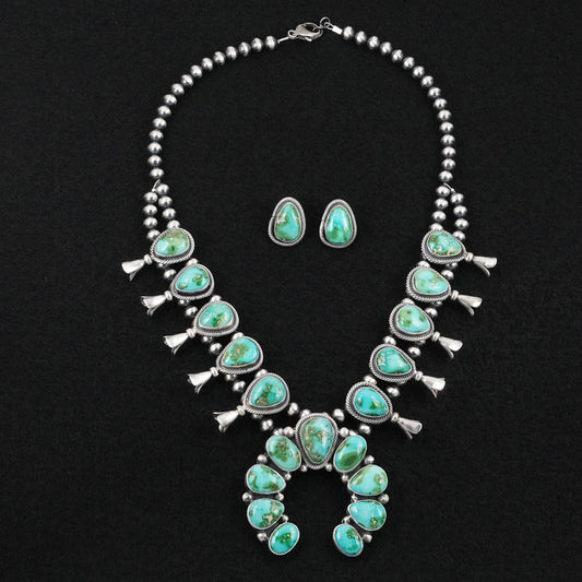 Darrin Livingston Turquoise & Sterling Silver Squash Blossom Set