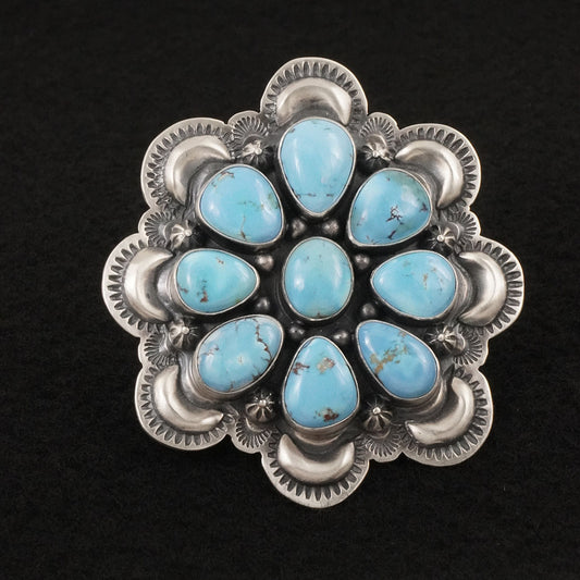 Mark Yazzie Turquoise & Sterling Silver Ring 8.5 Adj.