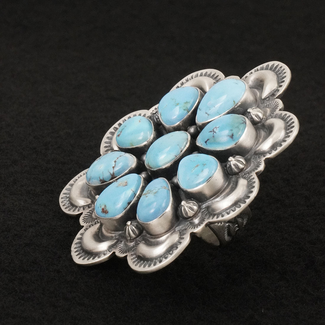 Mark Yazzie Turquoise & Sterling Silver Ring 8.5 Adj.