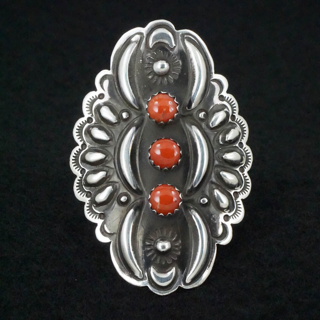 Leander Tahe Coral & Sterling Silver Ring Size 9