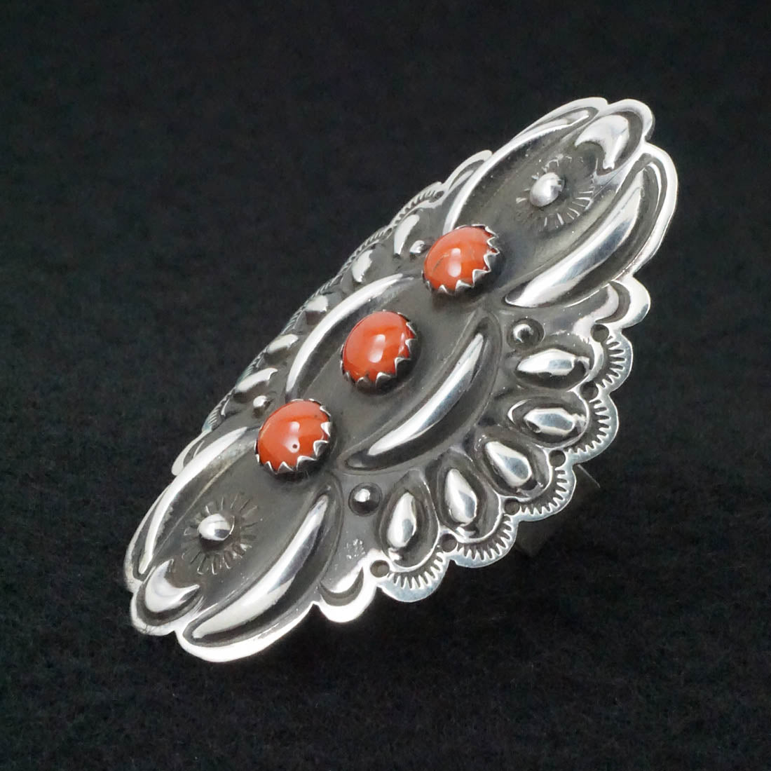 Leander Tahe Coral & Sterling Silver Ring Size 9