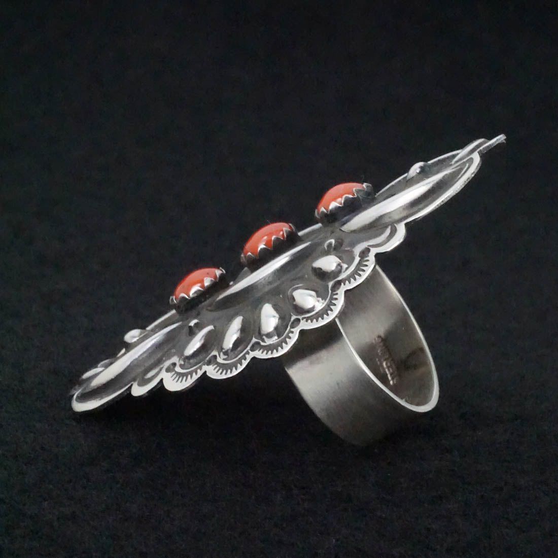 Leander Tahe Coral & Sterling Silver Ring Size 9