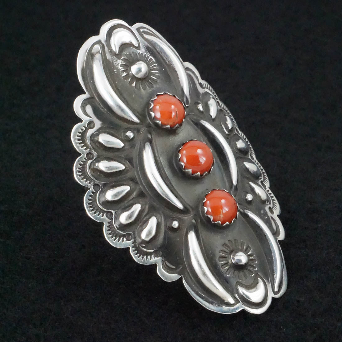 Leander Tahe Coral & Sterling Silver Ring Size 9