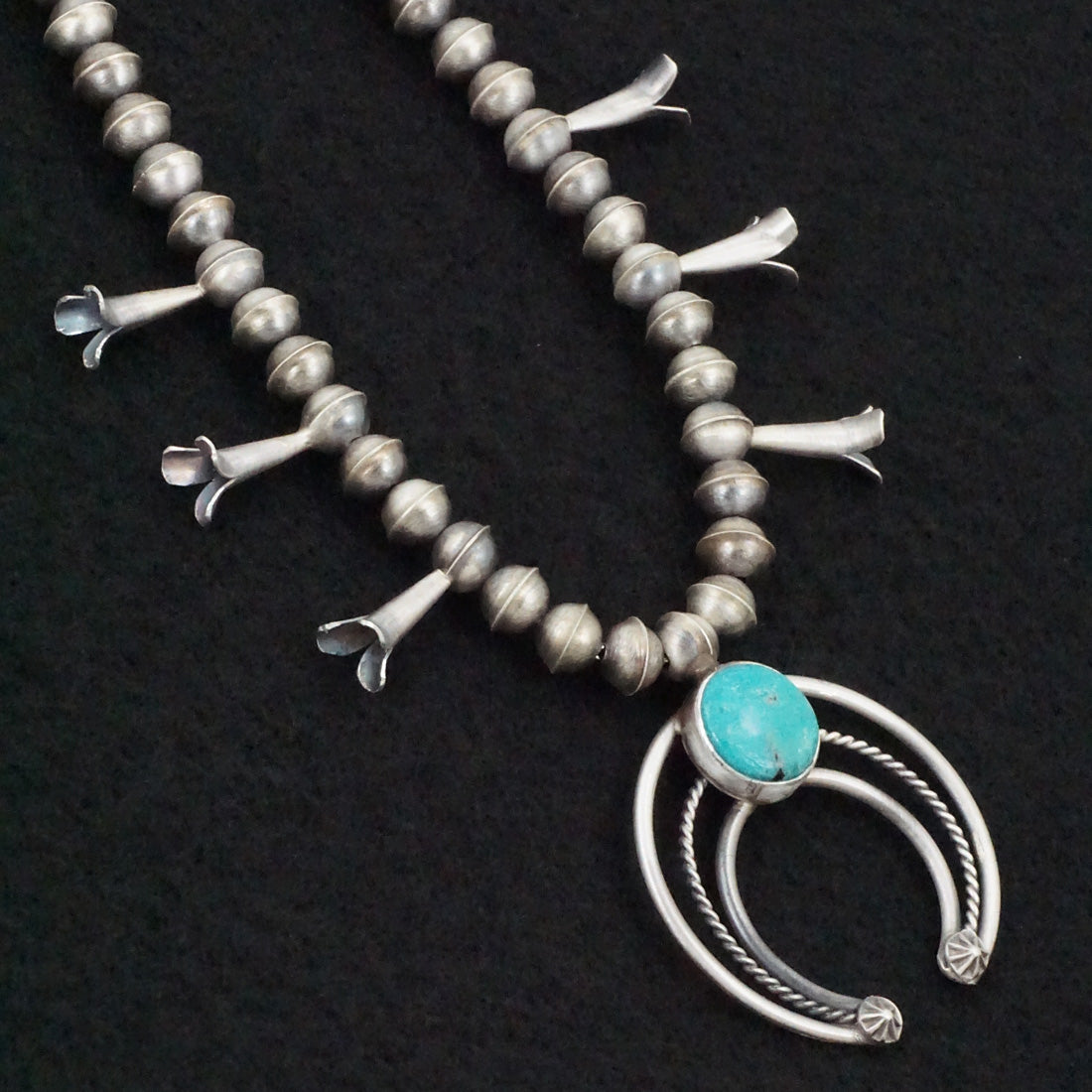 Phil Garcia Turquoise & Sterling Silver Squash Blossom Necklace