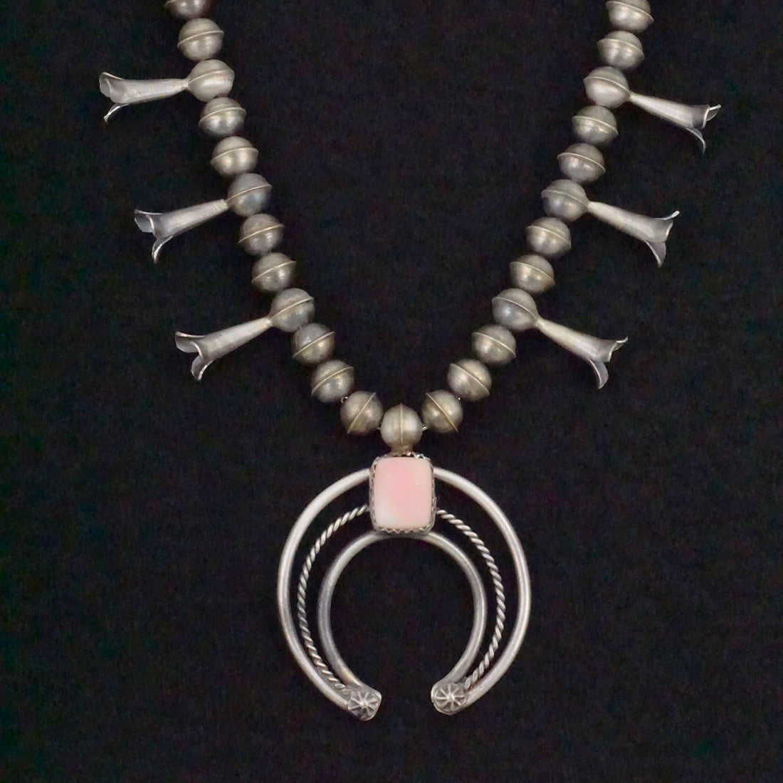 Phil Garcia Pink Conch & Sterling Silver Squash Blossom Necklace