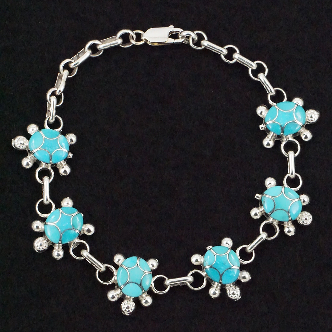 Amelida Peynetsa Turquoise & Sterling Silver Link Bracelet