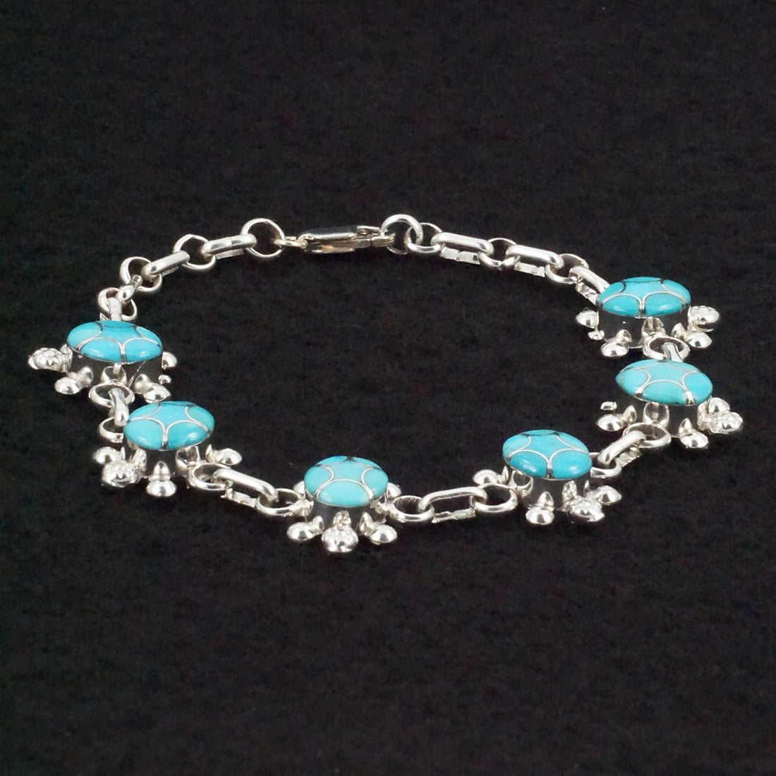 Amelida Peynetsa Turquoise & Sterling Silver Link Bracelet