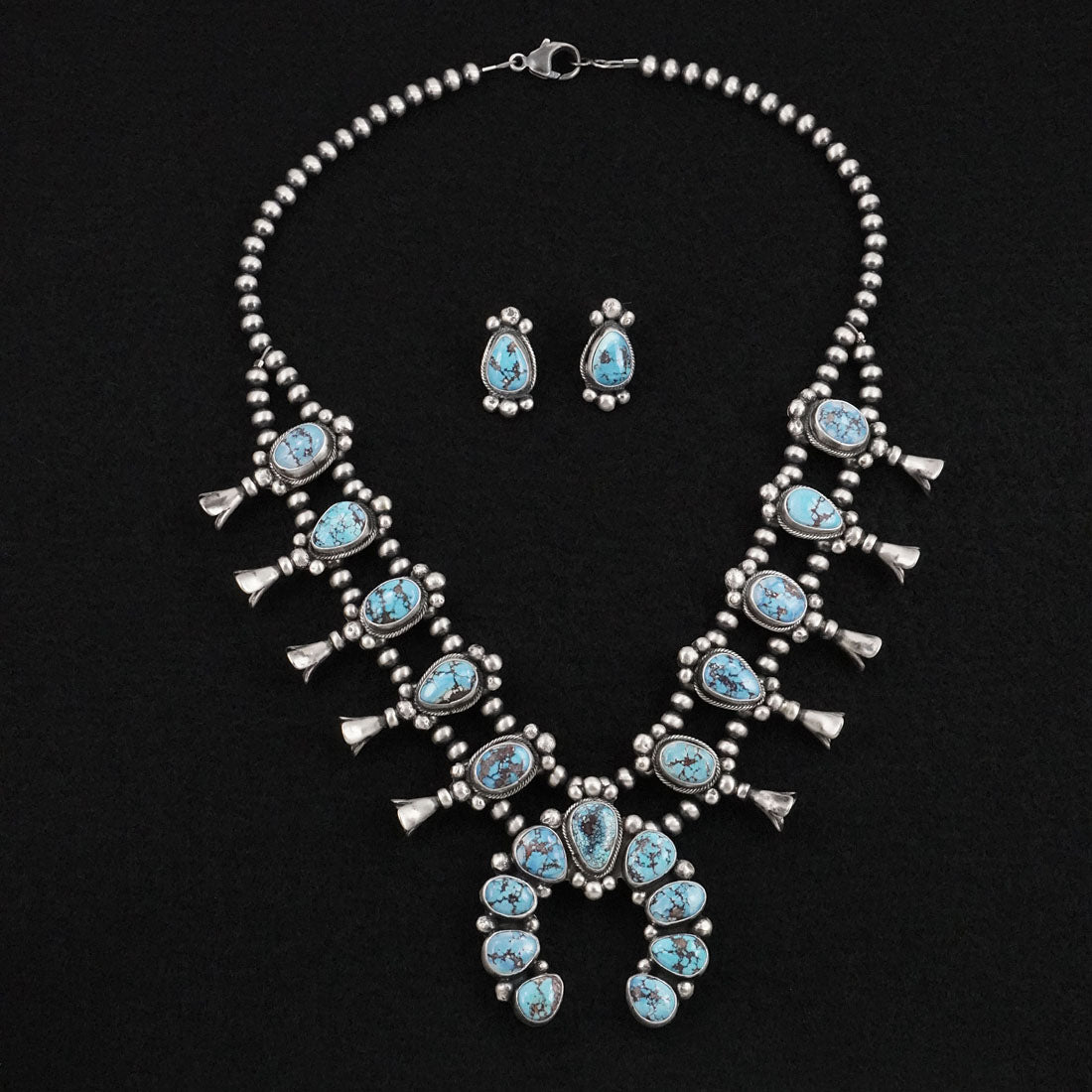 Darrin Livingston Turquoise & Sterling Silver Squash Blossom Set
