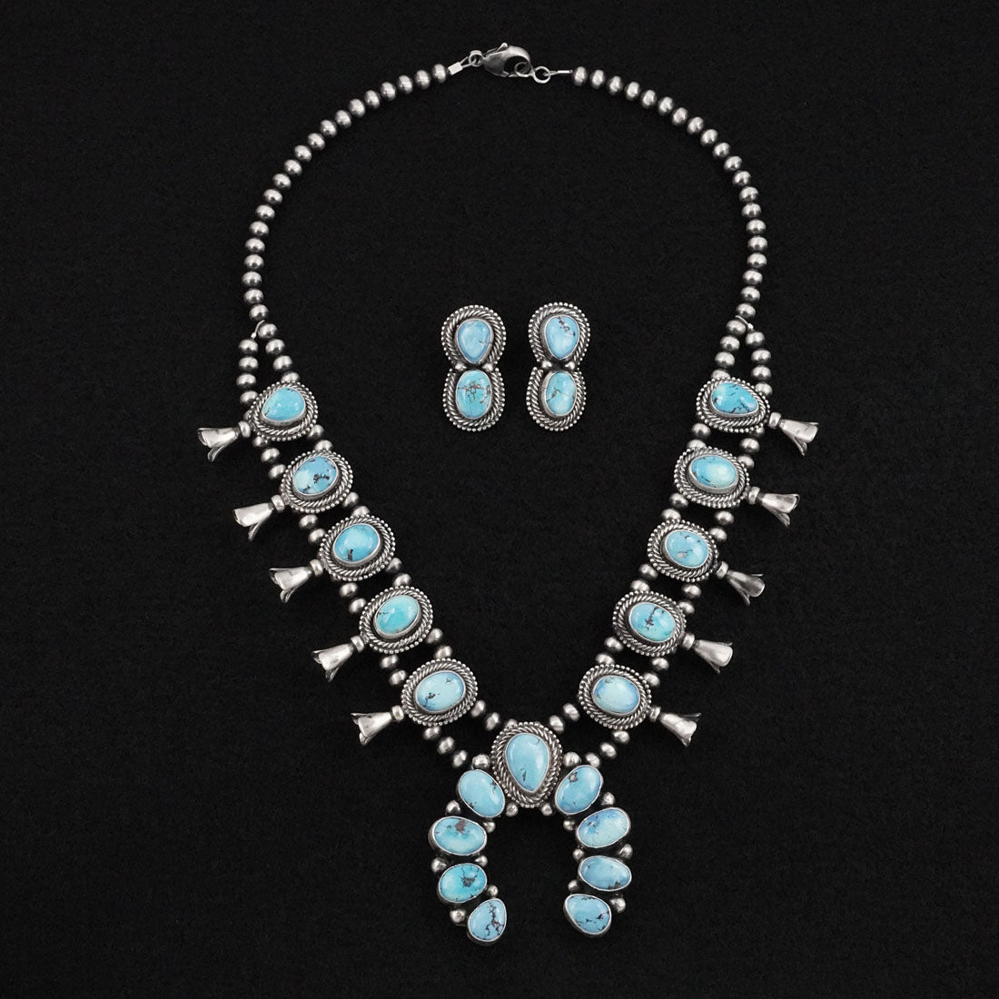 Darrin Livingston Turquoise & Sterling Silver Squash Blossom Set