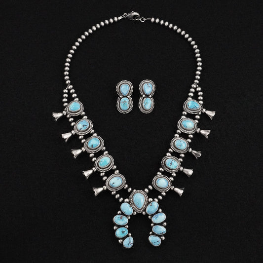 Darrin Livingston Turquoise & Sterling Silver Squash Blossom Set
