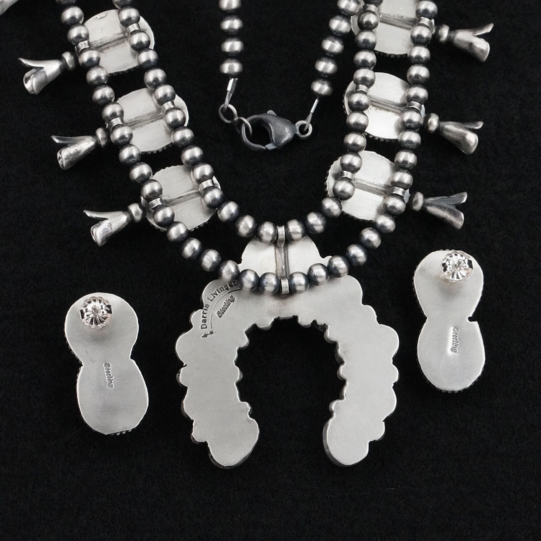 Darrin Livingston Turquoise & Sterling Silver Squash Blossom Set