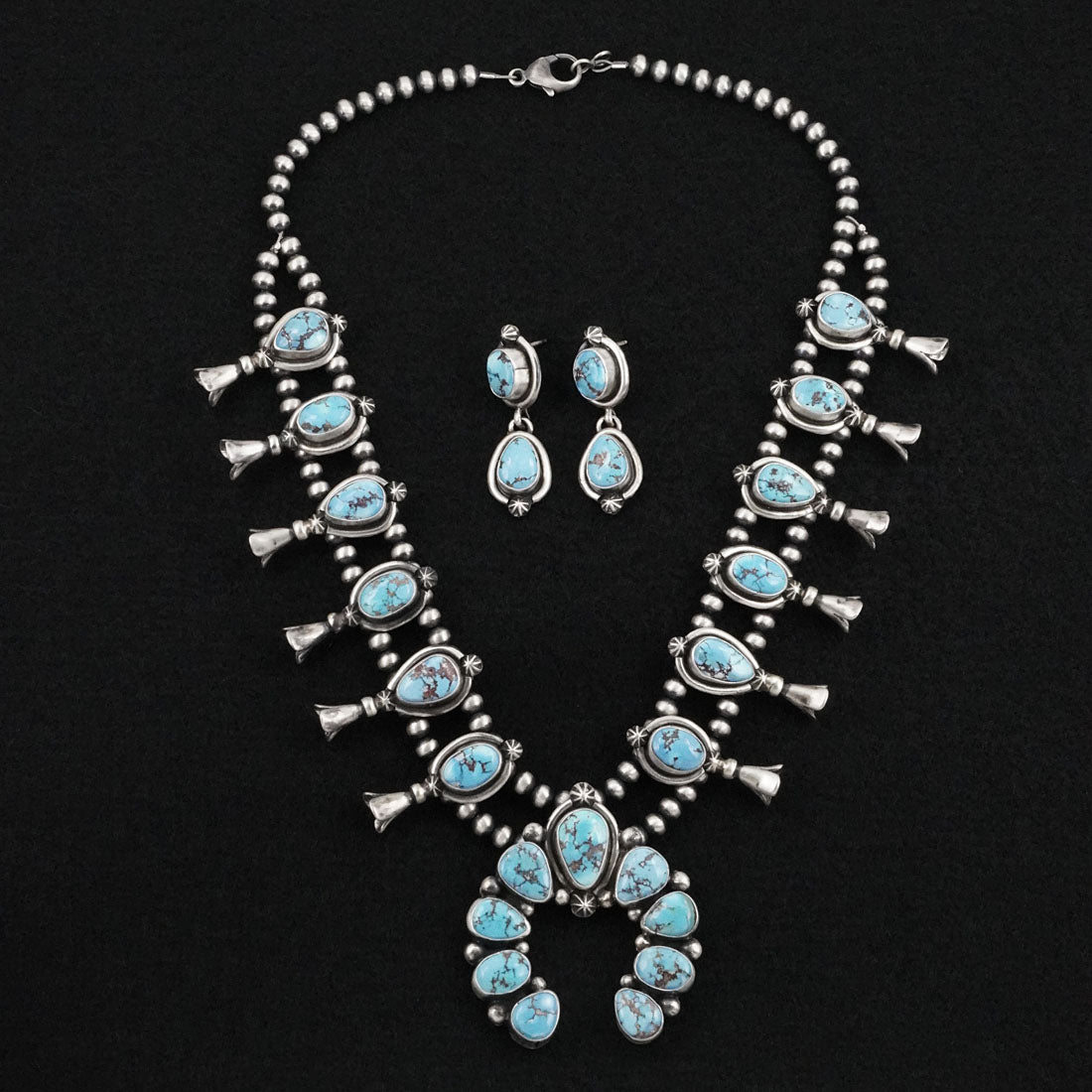 Darrin Livingston Turquoise & Sterling Silver Squash Blossom Set