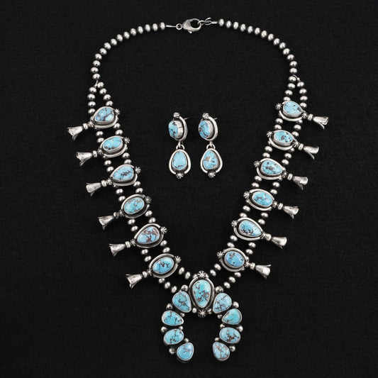 Darrin Livingston Turquoise & Sterling Silver Squash Blossom Set