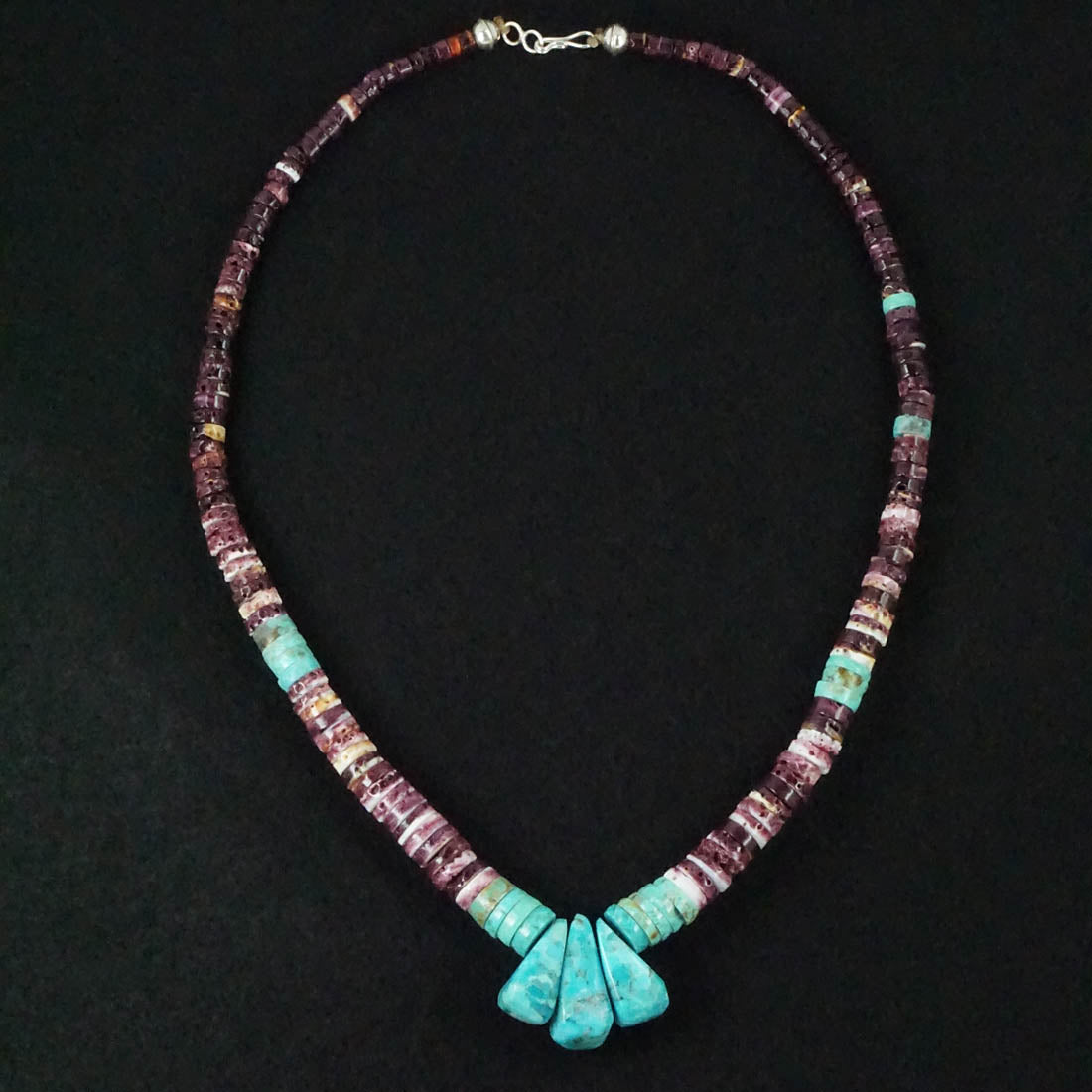 Joe Garcia Turquoise, Spiny Oyster & Sterling Silver Necklace