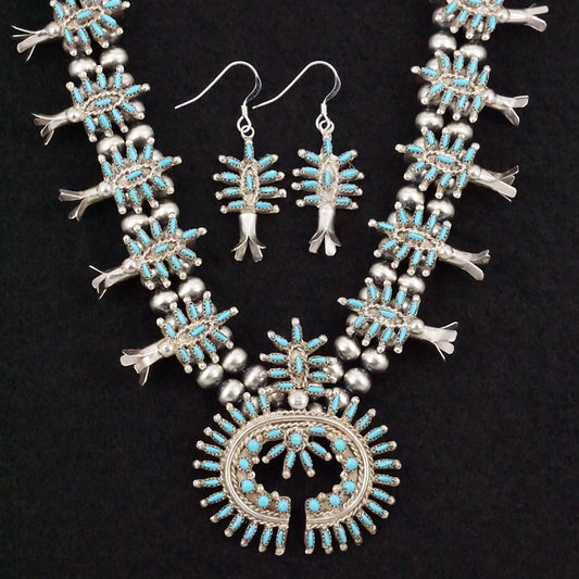 Vangie Lonjose Turquoise & Sterling Silver Squash Blossom Set