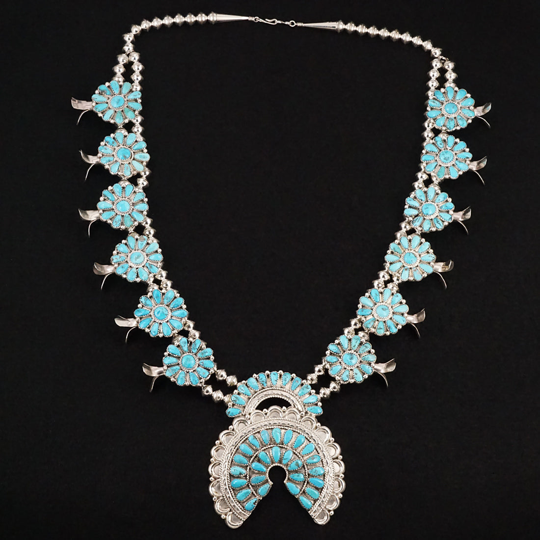 Justina Wilson Turquoise & Sterling Silver Squash Blossom Set