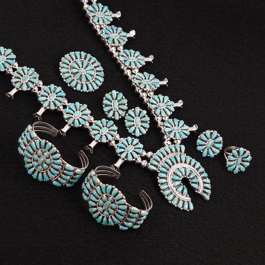 Zeita Begay Turquoise & Sterling Silver Squash Blossom Set