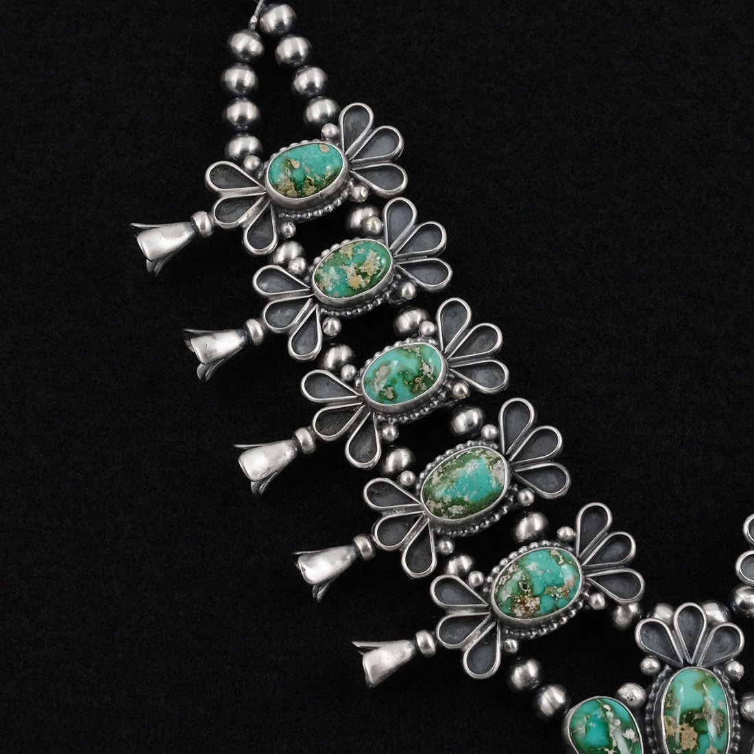 Darrin Livingston Turquoise & Sterling Silver Squash Blossom Necklace Set
