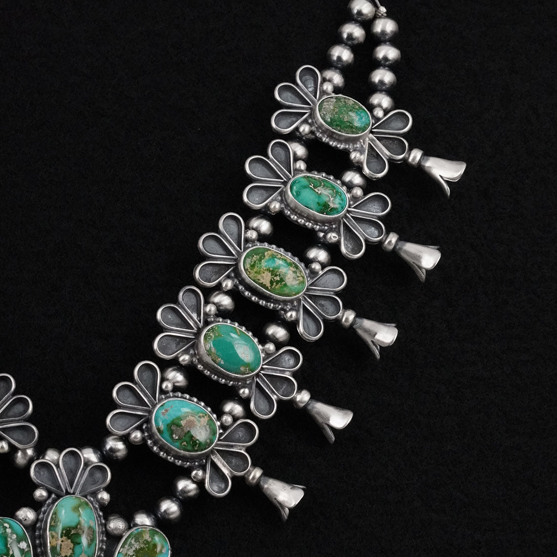 Darrin Livingston Turquoise & Sterling Silver Squash Blossom Necklace Set