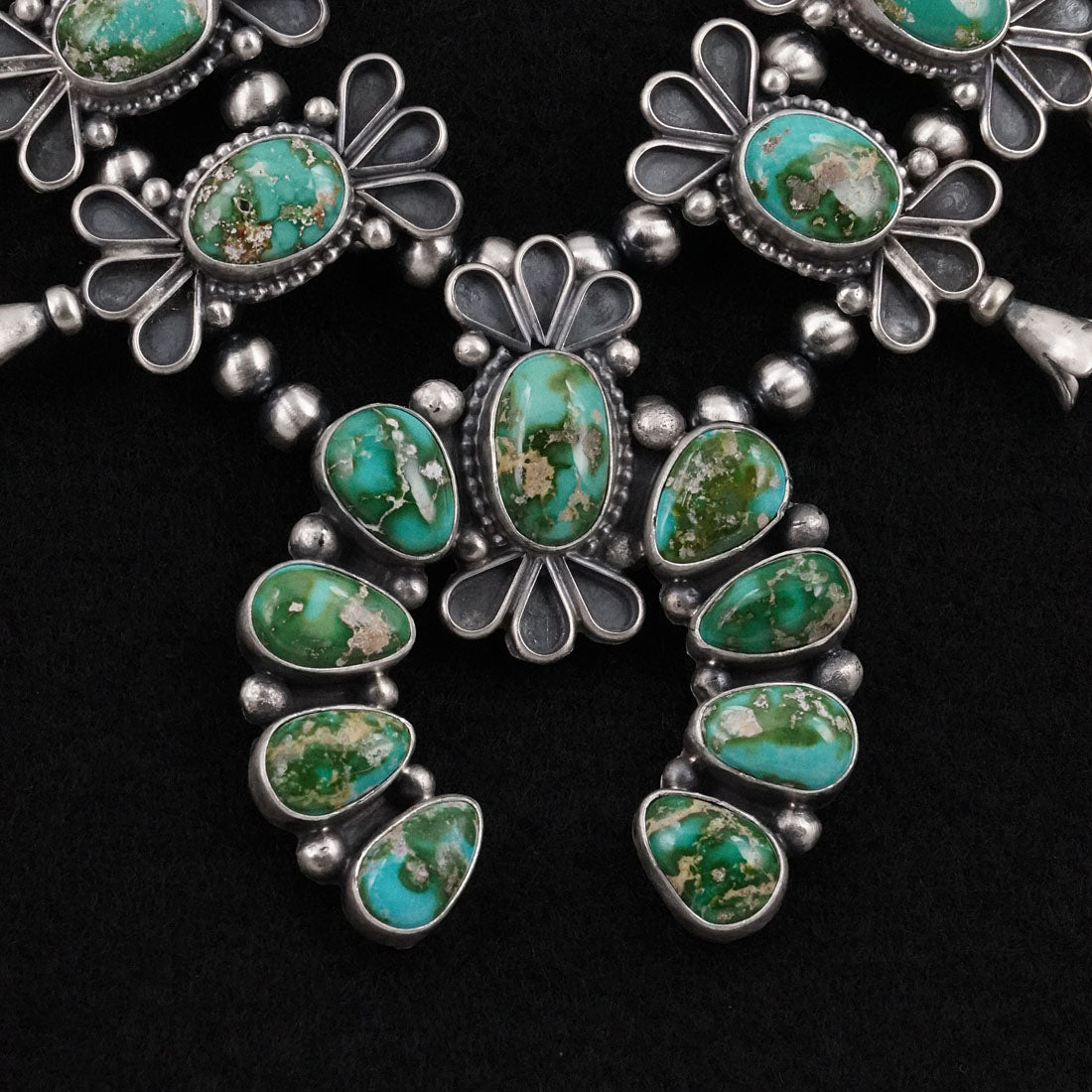 Darrin Livingston Turquoise & Sterling Silver Squash Blossom Necklace Set