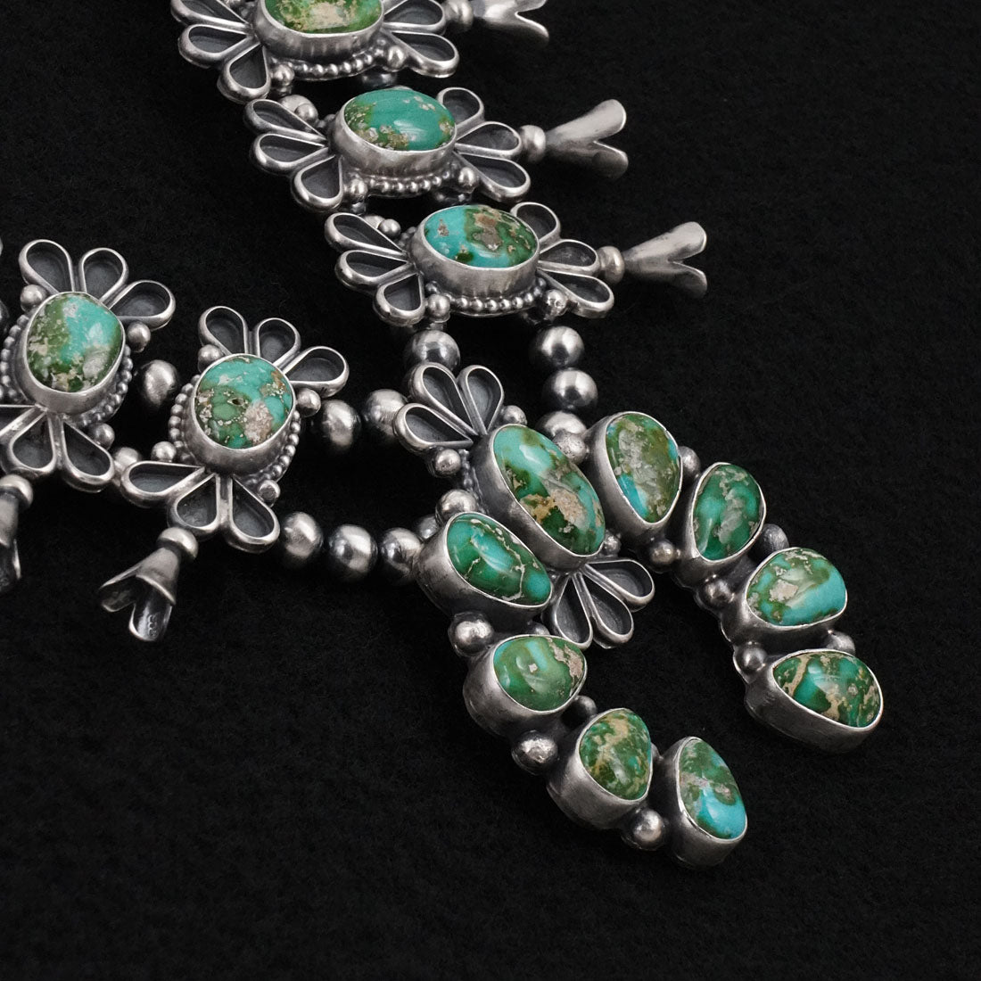 Darrin Livingston Turquoise & Sterling Silver Squash Blossom Necklace Set