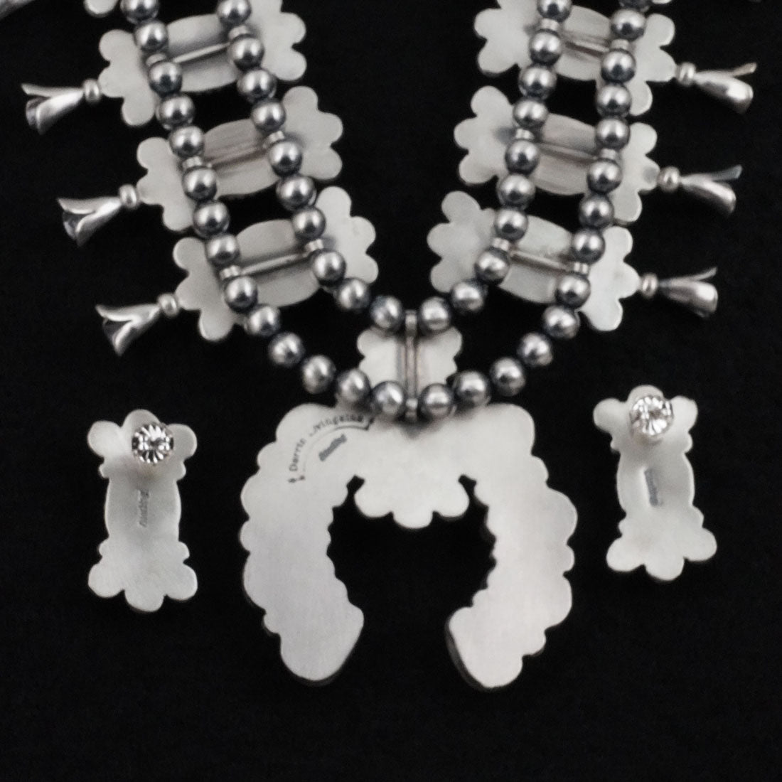 Darrin Livingston Turquoise & Sterling Silver Squash Blossom Necklace Set
