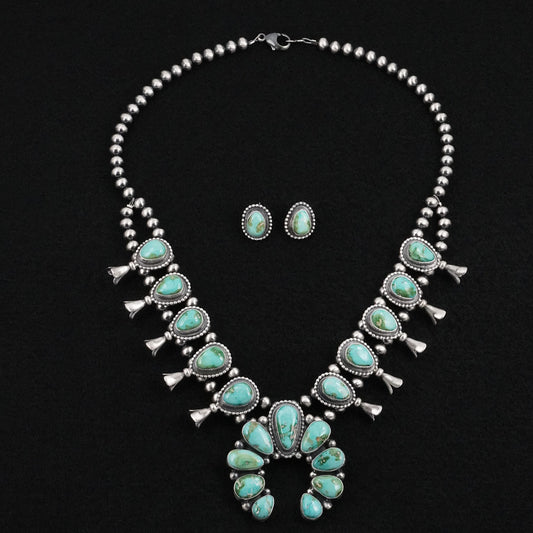 Darrin Livingston Turquoise & Sterling Silver Squash Blossom Necklace Set