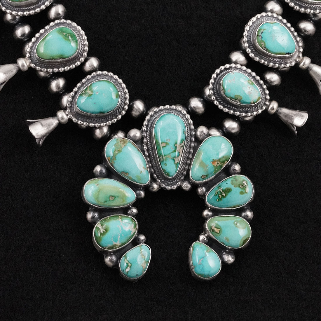 Darrin Livingston Turquoise & Sterling Silver Squash Blossom Necklace Set