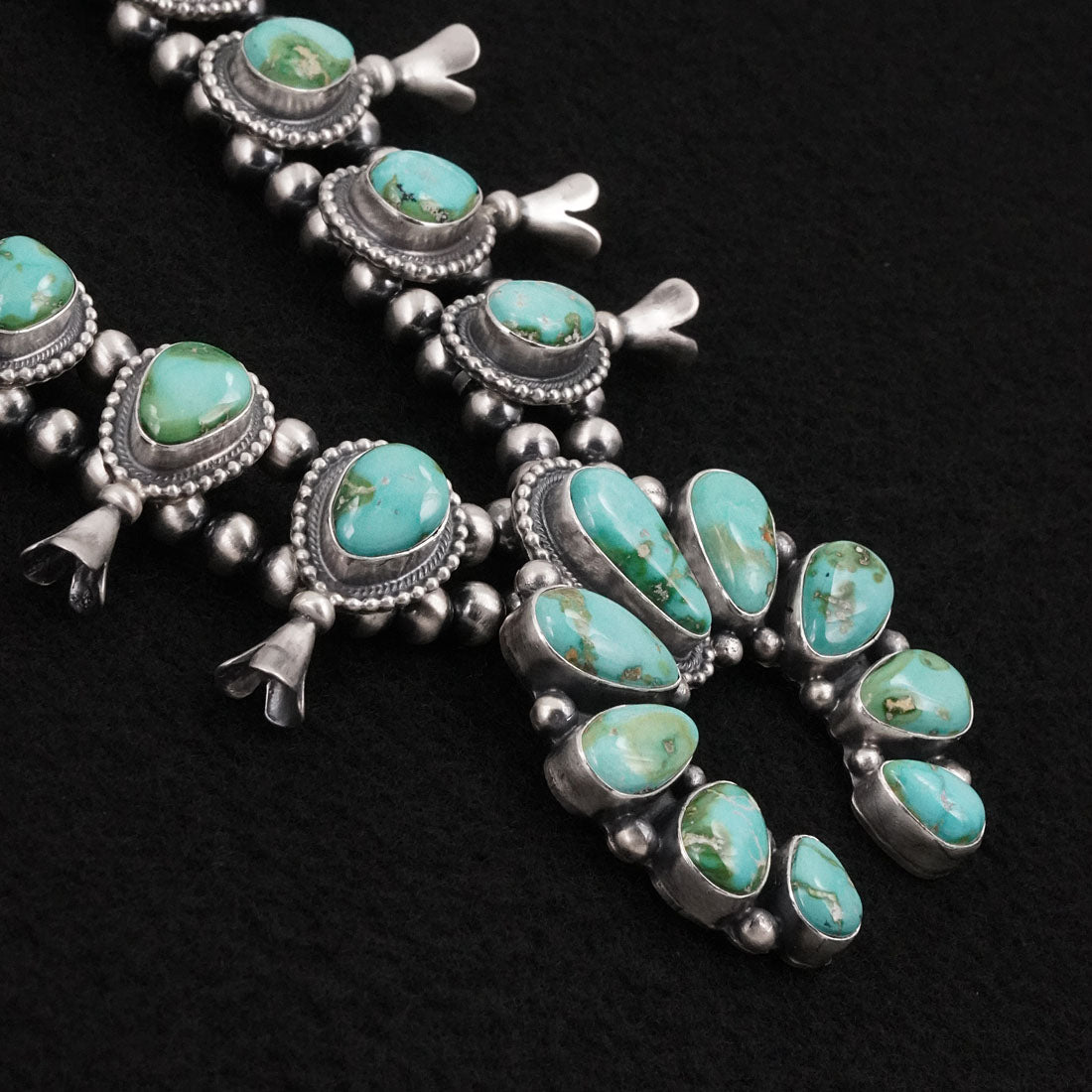 Darrin Livingston Turquoise & Sterling Silver Squash Blossom Necklace Set