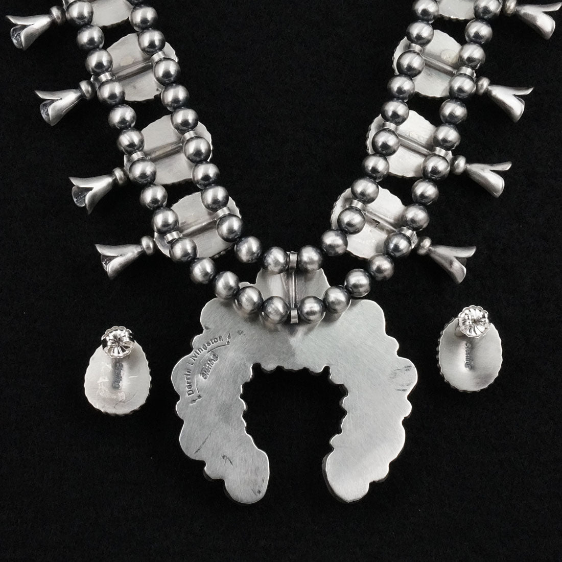 Darrin Livingston Turquoise & Sterling Silver Squash Blossom Necklace Set