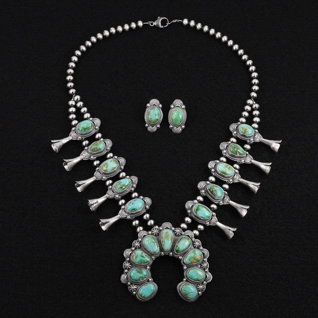 Randy Boyd Turquoise & Sterling Silver Squash Blossom Necklace Set