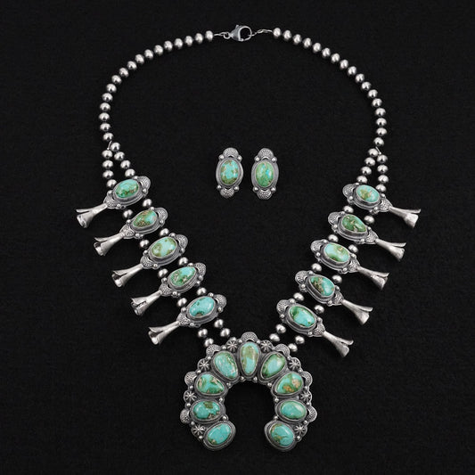 Randy Boyd Turquoise & Sterling Silver Squash Blossom Necklace Set