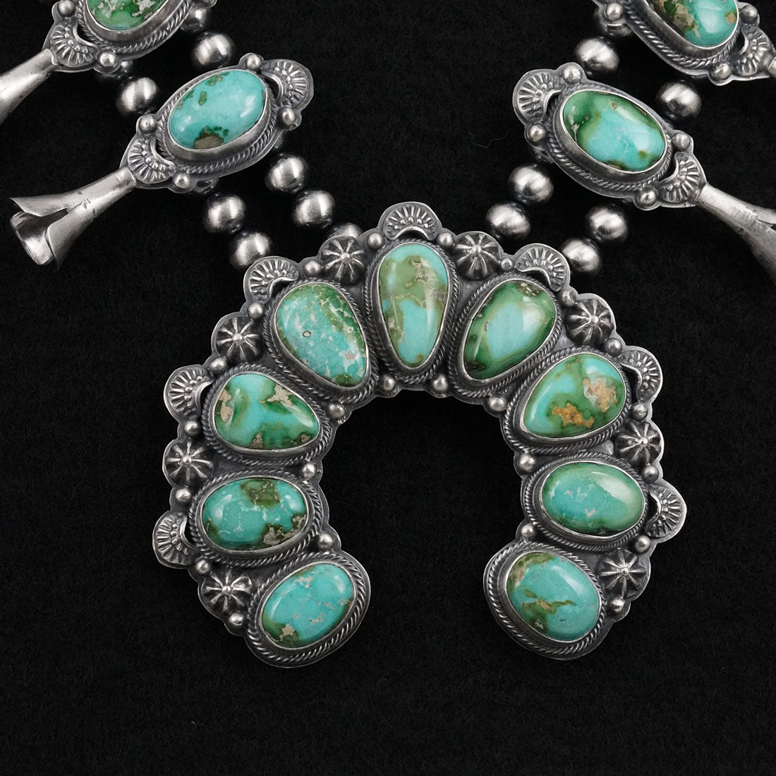 Randy Boyd Turquoise & Sterling Silver Squash Blossom Necklace Set