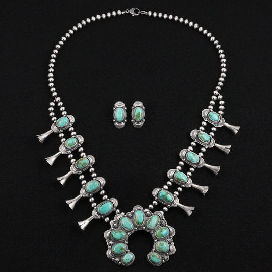 Randy Boyd Turquoise & Sterling Silver Squash Blossom Necklace Set