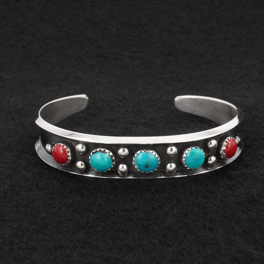 Paul Largo Turquoise, Coral & Sterling Silver Bracelet