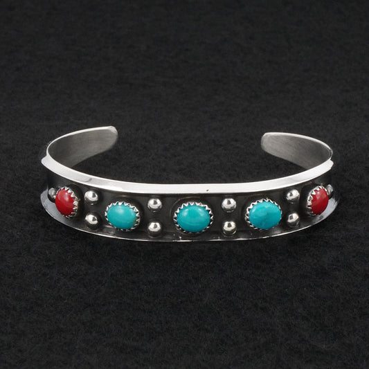 Paul Largo Turquoise, Coral & Sterling Silver Bracelet
