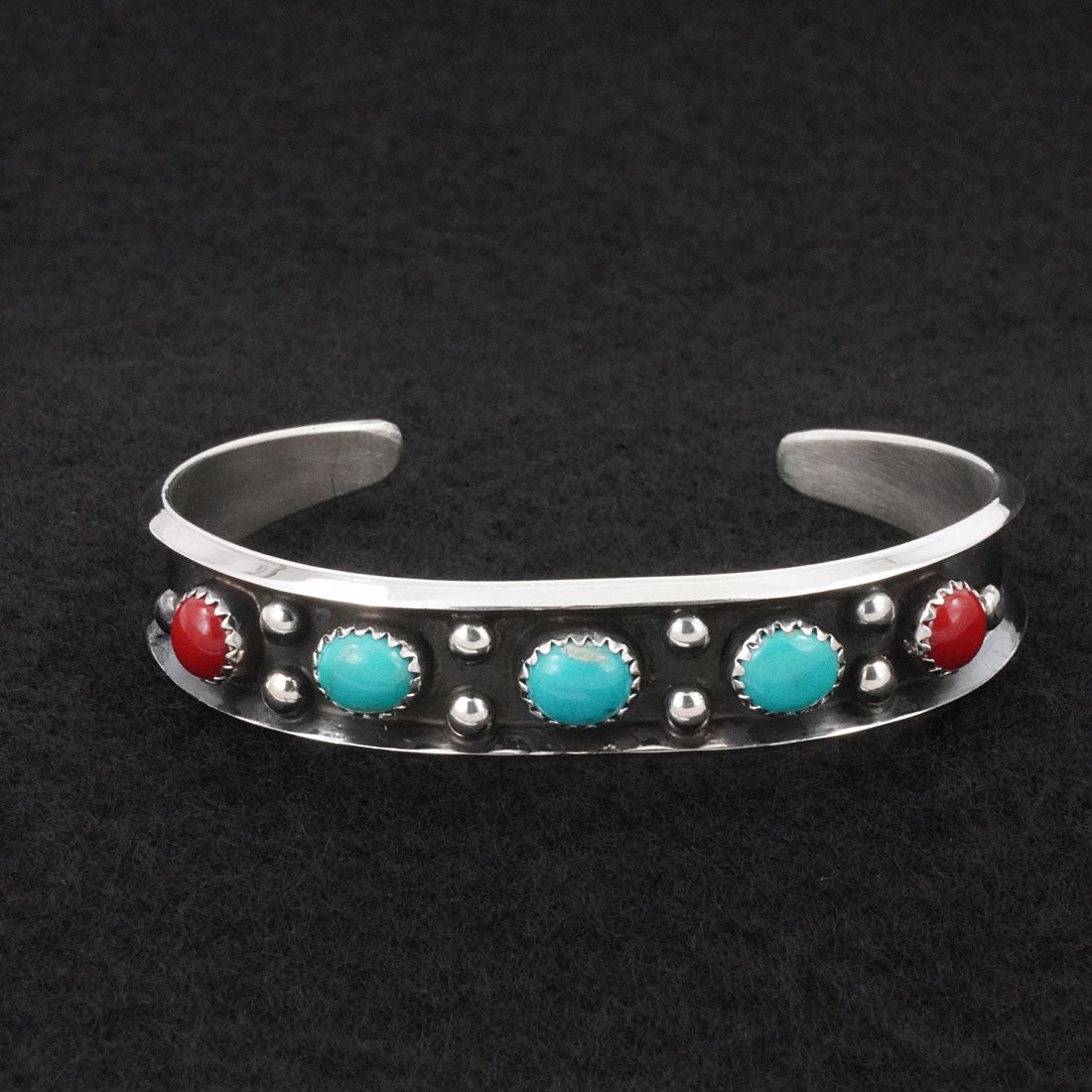 Paul Largo Turquoise, Coral & Sterling Silver Bracelet