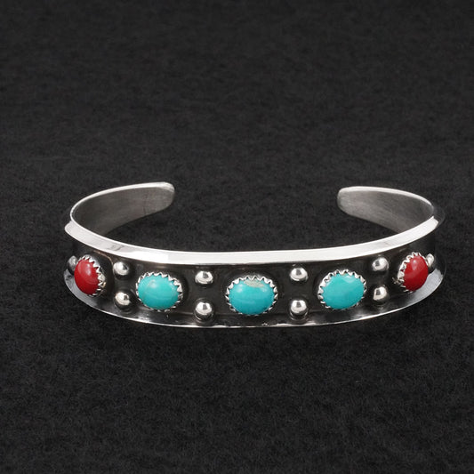 Paul Largo Turquoise, Coral & Sterling Silver Bracelet
