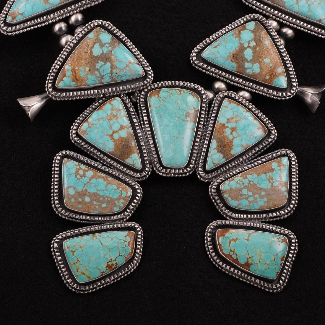 Paul Livingston Turquoise & Sterling Silver Squash Blossom Necklace Set
