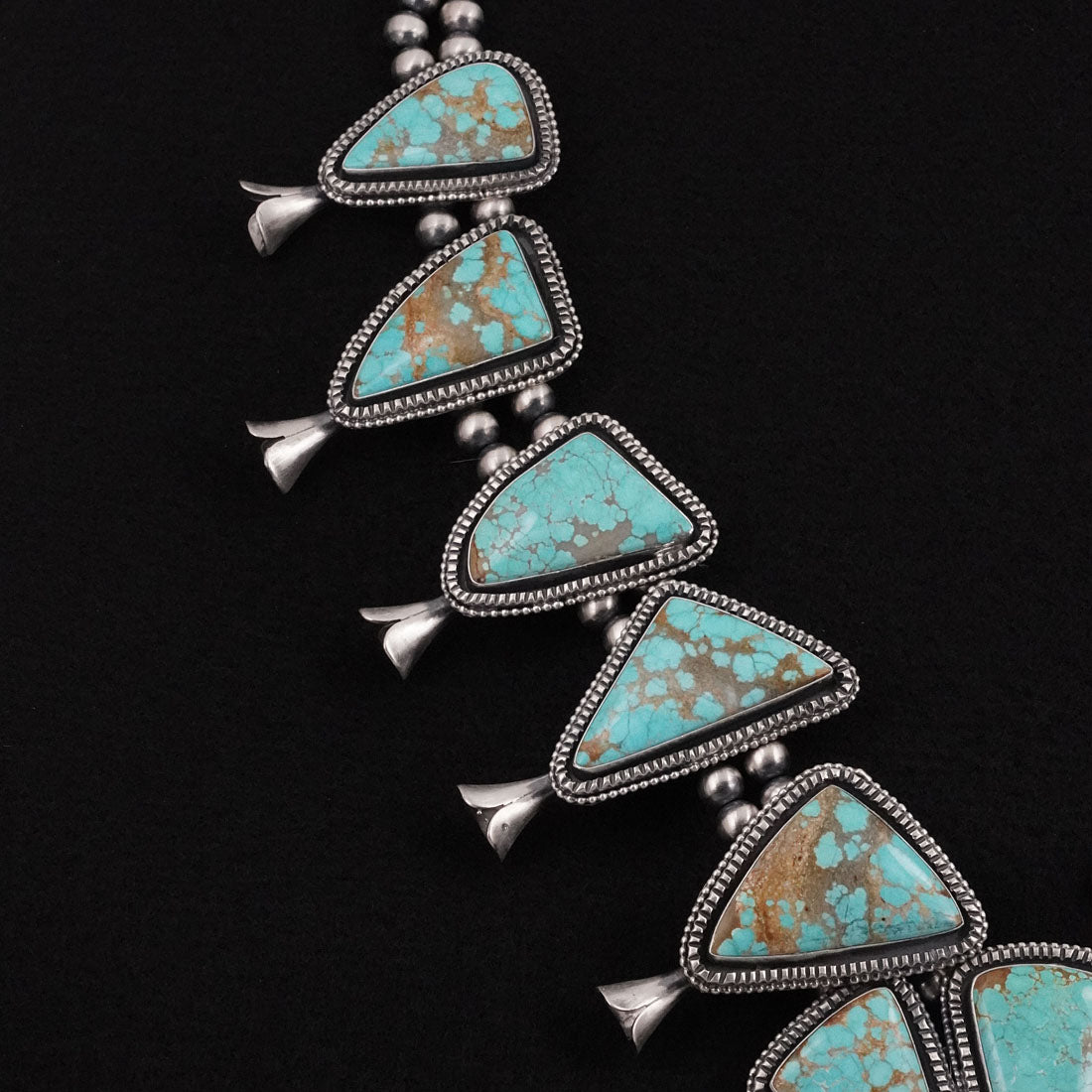 Paul Livingston Turquoise & Sterling Silver Squash Blossom Necklace Set