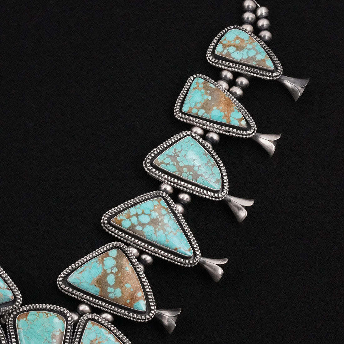 Paul Livingston Turquoise & Sterling Silver Squash Blossom Necklace Set