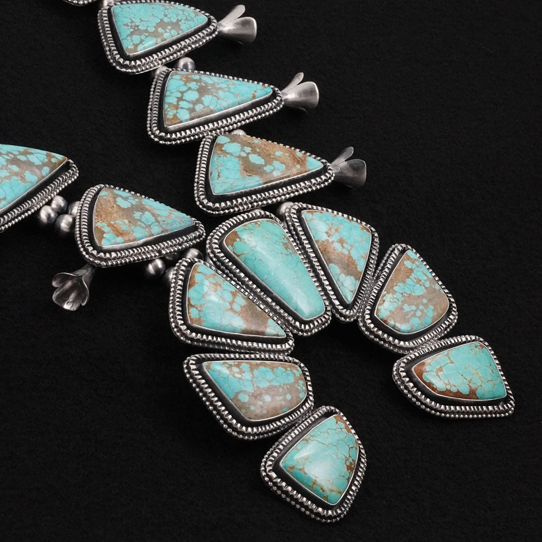 Paul Livingston Turquoise & Sterling Silver Squash Blossom Necklace Set