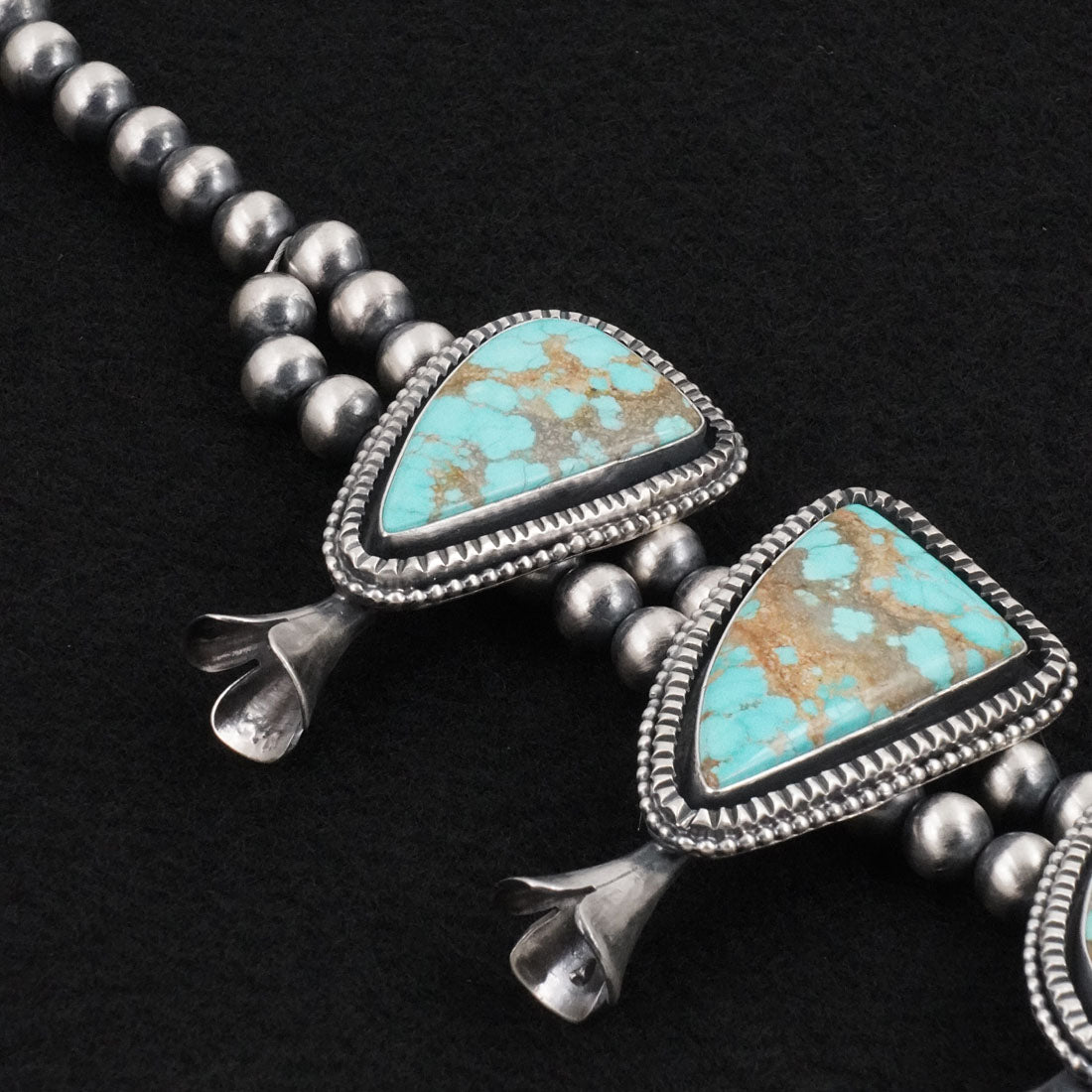 Paul Livingston Turquoise & Sterling Silver Squash Blossom Necklace Set