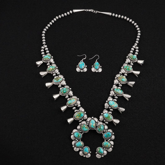 Vernon Johnson Turquoise & Sterling Silver Squash Blossom Set