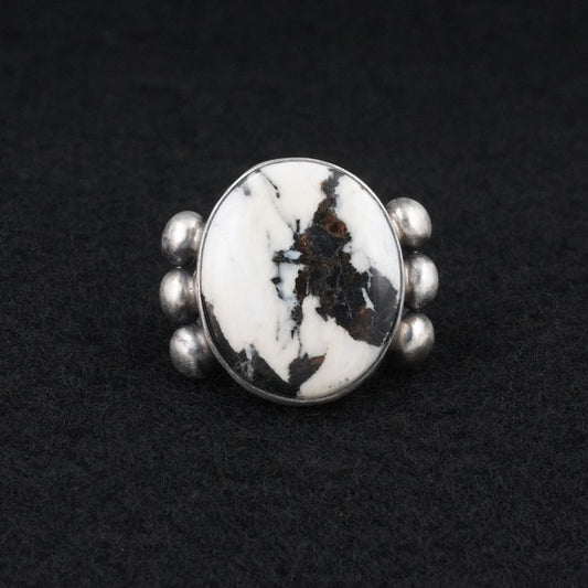 Kathleen Livingston White Buffalo & Sterling Silver Ring Size 8.5