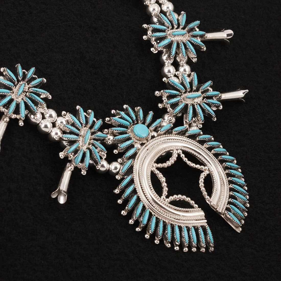 Gerald Etsate Turquoise & Sterling Silver Squash Blossom Set